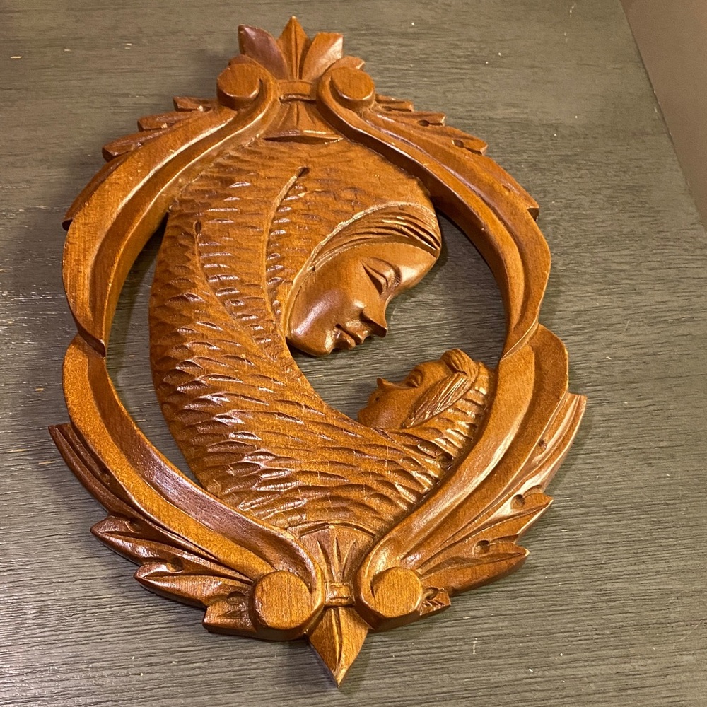 Madonna & child Wooden Carved Wall Decor